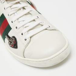 Pre Owned Gucci White Leather And Python Embossed Arrow Embellished Ace Low Top Sneakers Size 36.5
