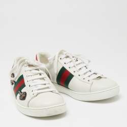 Pre Owned Gucci White Leather And Python Embossed Arrow Embellished Ace Low Top Sneakers Size 36.5
