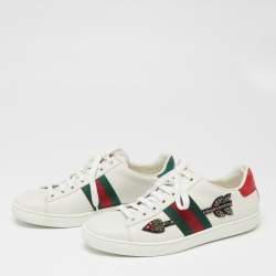 Pre Owned Gucci White Leather And Python Embossed Arrow Embellished Ace Low Top Sneakers Size 36.5