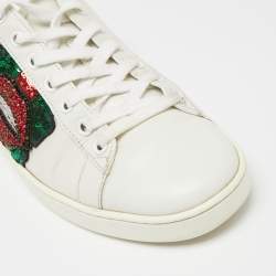 Gucci White Leather And Python Embossed Leather  Sequins Ace  Sneakers Size 38