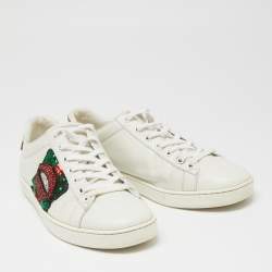 Gucci White Leather And Python Embossed Leather  Sequins Ace  Sneakers Size 38