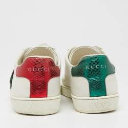 Gucci White Leather And Python Embossed Leather  Sequins Ace  Sneakers Size 38