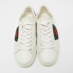 Gucci White Leather And Python Embossed Leather  Sequins Ace  Sneakers Size 38