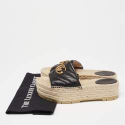 Pre Owned Gucci Black Leather GG Logo Platform Espadrille Sandals Size 38
