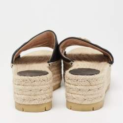 Pre Owned Gucci Black Leather GG Logo Platform Espadrille Sandals Size 38