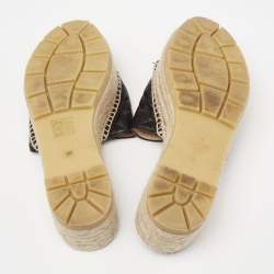 Pre Owned Gucci Black Leather GG Logo Platform Espadrille Sandals Size 38
