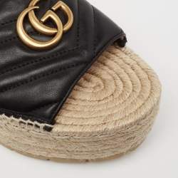 Pre Owned Gucci Black Leather GG Logo Platform Espadrille Sandals Size 38