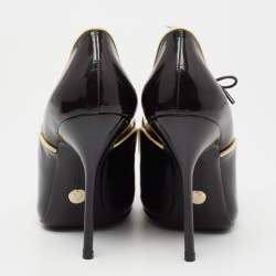 Pre Owned حذاء بوت كاحل غوتشي نيوتون جلد لامع أسود مقدمة مفتوحة 39.5