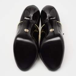 Pre Owned حذاء بوت كاحل غوتشي نيوتون جلد لامع أسود مقدمة مفتوحة 39.5