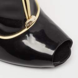 Pre Owned حذاء بوت كاحل غوتشي نيوتون جلد لامع أسود مقدمة مفتوحة 39.5