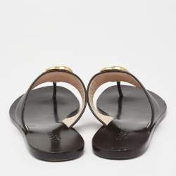 Pre Owned Gucci Black Leather GG Marmont Thong Flats Size 36