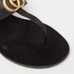 Pre Owned Gucci Black Leather GG Marmont Thong Flats Size 36