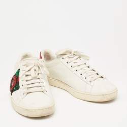 Pre Owned Gucci White Leather Sequins And Crystal Lips Ace Low Top Sneakers Size 37