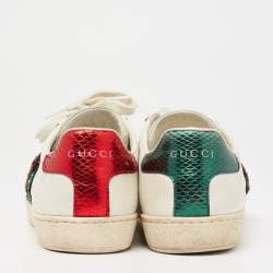 Pre Owned Gucci White Leather Sequins And Crystal Lips Ace Low Top Sneakers Size 37