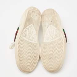 Pre Owned Gucci White Leather Sequins And Crystal Lips Ace Low Top Sneakers Size 37