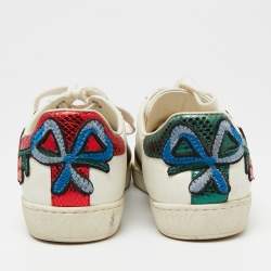 Pre Owned Gucci White Floral Embroidered Leather Ace Low Top Sneakers Size 36.5