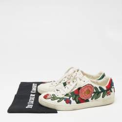 Pre Owned Gucci White Floral Embroidered Leather Ace Low Top Sneakers Size 36.5