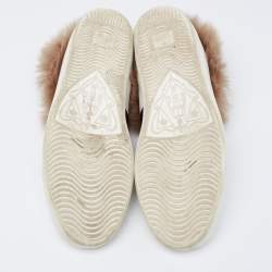 Gucci White Leather and Fur Ace Embroidered Bee Low Top Sneakers Size 40.5