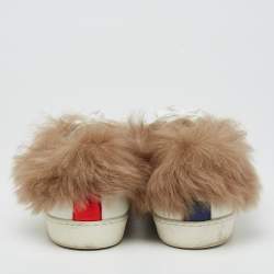 Gucci White Leather and Fur Ace Embroidered Bee Low Top Sneakers Size 40.5