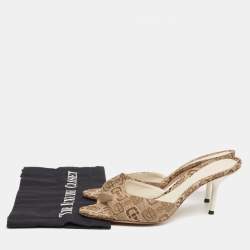 Gucci Beige/Brown Horsebit Print Canvas Slide Sandals Size 37