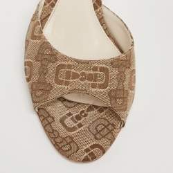 Gucci Beige/Brown Horsebit Print Canvas Slide Sandals Size 37