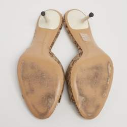 Gucci Beige/Brown Horsebit Print Canvas Slide Sandals Size 37
