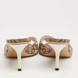 Gucci Beige/Brown Horsebit Print Canvas Slide Sandals Size 37