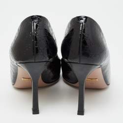 Pre Owned Gucci Black Guccissima Patent Leather Horsebit Peep-Toe Pumps Size 37