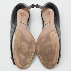 Pre Owned Gucci Black Guccissima Patent Leather Horsebit Peep-Toe Pumps Size 37