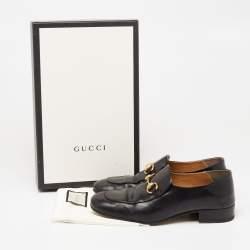 Pre Owned Gucci Black Leather Horsebit Collapsible Heel Loafers Size 37.5 