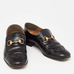 Pre Owned Gucci Black Leather Horsebit Collapsible Heel Loafers Size 37.5 