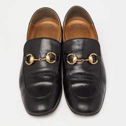 Pre Owned Gucci Black Leather Horsebit Collapsible Heel Loafers Size 37.5 