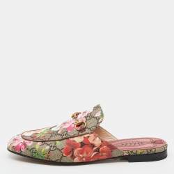 Pre Owned Gucci Multicolor GG Floral Print Canvas Princetown Horsebit Mule Sandals Size 39.5