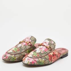 Pre Owned Gucci Multicolor GG Floral Print Canvas Princetown Horsebit Mule Sandals Size 39.5