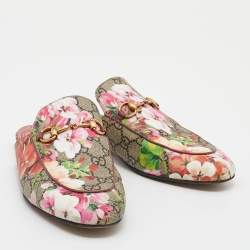 Pre Owned Gucci Multicolor GG Floral Print Canvas Princetown Horsebit Mule Sandals Size 39.5