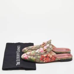 Pre Owned Gucci Multicolor GG Floral Print Canvas Princetown Horsebit Mule Sandals Size 39.5