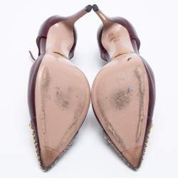Pre Owned Gucci Burgundy Leather Studded Cap-Toe T-Strap Pumps Size 39
