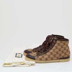 Pre Owned حذاء رياضي غوتشي كانفاس جي جي سوبريم وجلد بني/بيج عنق مرتفع مقاس 37
