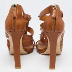 Gucci Brown Leather Sigourney Studded Gladiator Sandals Size 41