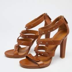 Gucci Brown Leather Sigourney Studded Gladiator Sandals Size 41