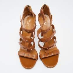 Gucci Brown Leather Sigourney Studded Gladiator Sandals Size 41