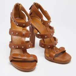Gucci Brown Leather Sigourney Studded Gladiator Sandals Size 41