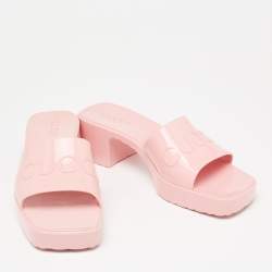 مملوكة مسبقًا Gucci Pink Rubber Slide Block Heel Sandals Size 38