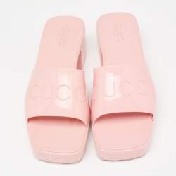 مملوكة مسبقًا Gucci Pink Rubber Slide Block Heel Sandals Size 38