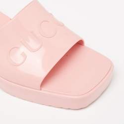 مملوكة مسبقًا Gucci Pink Rubber Slide Block Heel Sandals Size 38