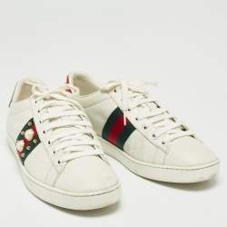 Gucci White Leather And Python Embossed Leather Web Detail Ace Pearl Spike Low Top Sneakers Size 38
