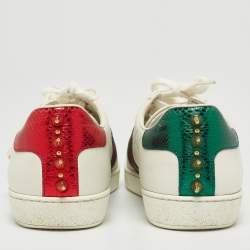 Gucci White Leather And Python Embossed Leather Web Detail Ace Pearl Spike Low Top Sneakers Size 38