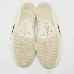 Gucci White Leather And Python Embossed Leather Web Detail Ace Pearl Spike Low Top Sneakers Size 38