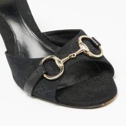 Pre Owned صندل سلايد غوتشي هورسبيت كانفاس جي جي أسود مقاس 40