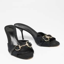 Pre Owned صندل سلايد غوتشي هورسبيت كانفاس جي جي أسود مقاس 40